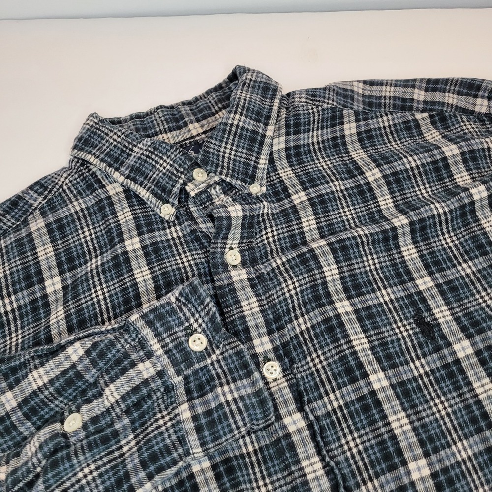 Ralph Lauren Men's Sz L Blake Button Down Navy Blue Plaid Flannel Pony Shirt